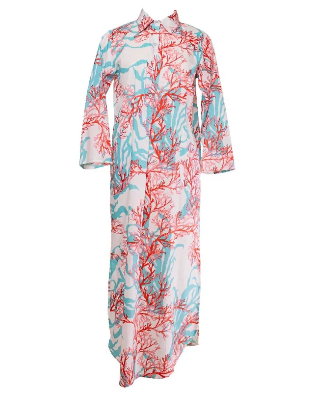 Luxury Women's Clothing Women's Coral Print Maxi Dress In Blue/red