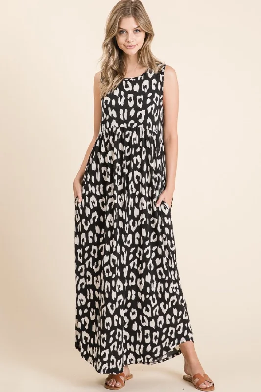 Relaxed Style Leopard Maxi Dress with Pockets