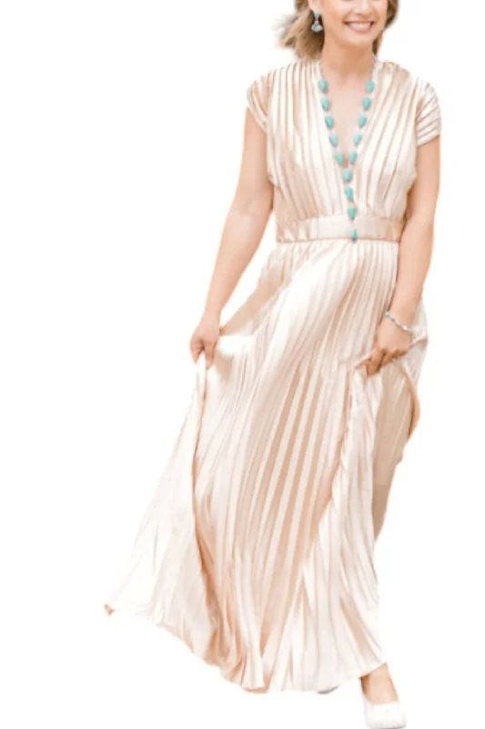 Casual Chic Clothing For Women Chasity Pleated Maxi Dress In Champagne