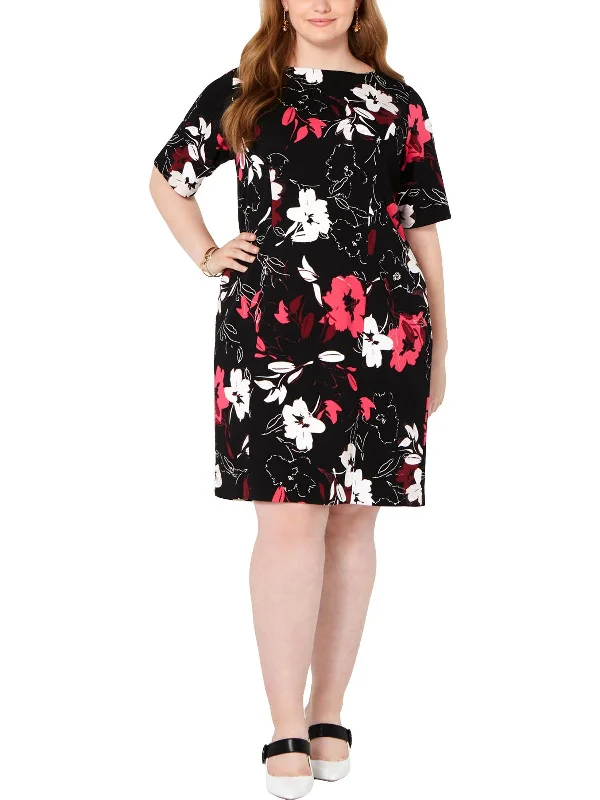 Women's Formal Clothes Plus Womens Knit Floral Print Sheath Dress