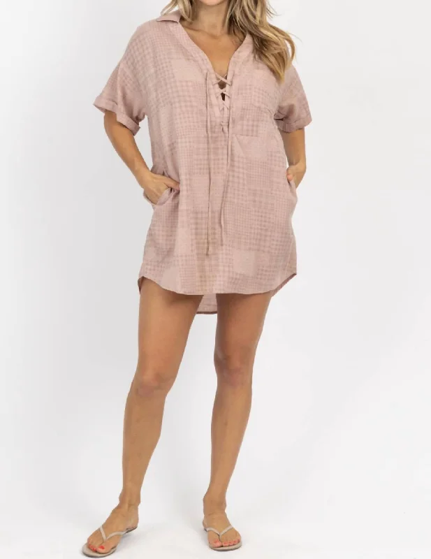 Women's Tailored Outfit Checkered Shirt Dress In Dusty Rose