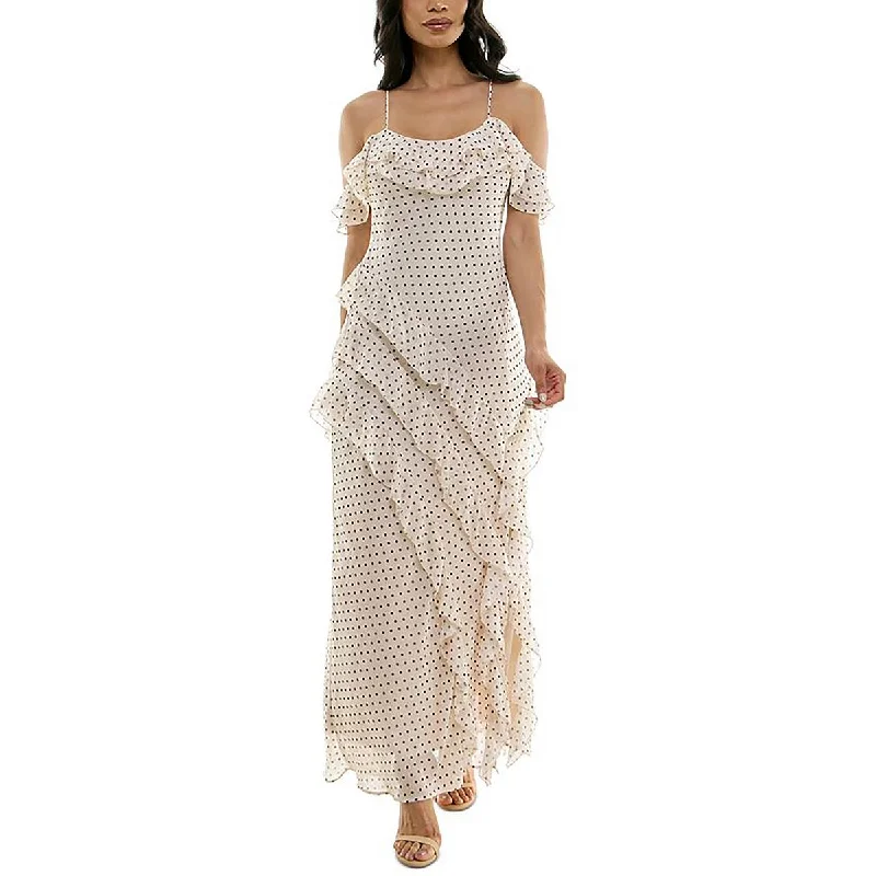 Women's Chic Outfit Juniors Womens Scoop Neck Ruffled Maxi Dress