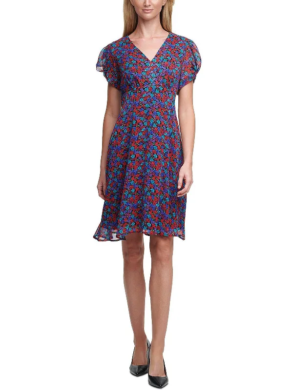 Women's Trendy Outfits Womens Floral Puff Sleeve Wear to Work Dress