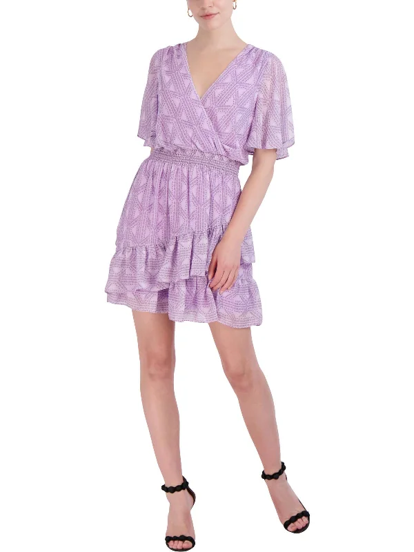 Affordable Women's Clothing Womens Chiffon Floral Fit & Flare Dress