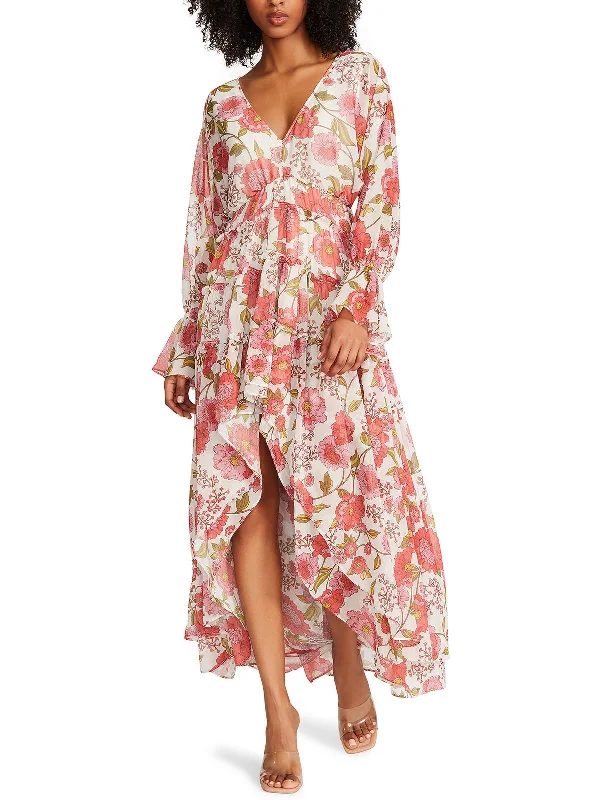 Athleisure Wear Womens Floral Print Gathered Maxi Dress