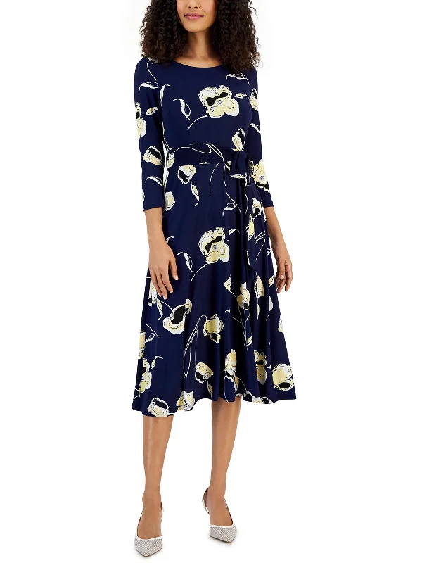Stylish Women's Garments Petites Womens Floral Print Knee-Length Wear To Work Dress