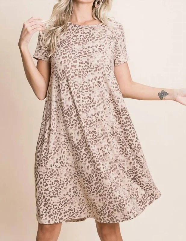 Women's Elegant Clothing Sets Cheetah Print Dress In Beige/brown