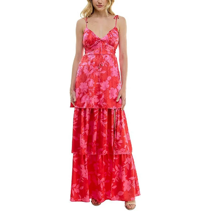 Fashion Women's Clothing Juniors Womens Floral Ruffled Maxi Dress