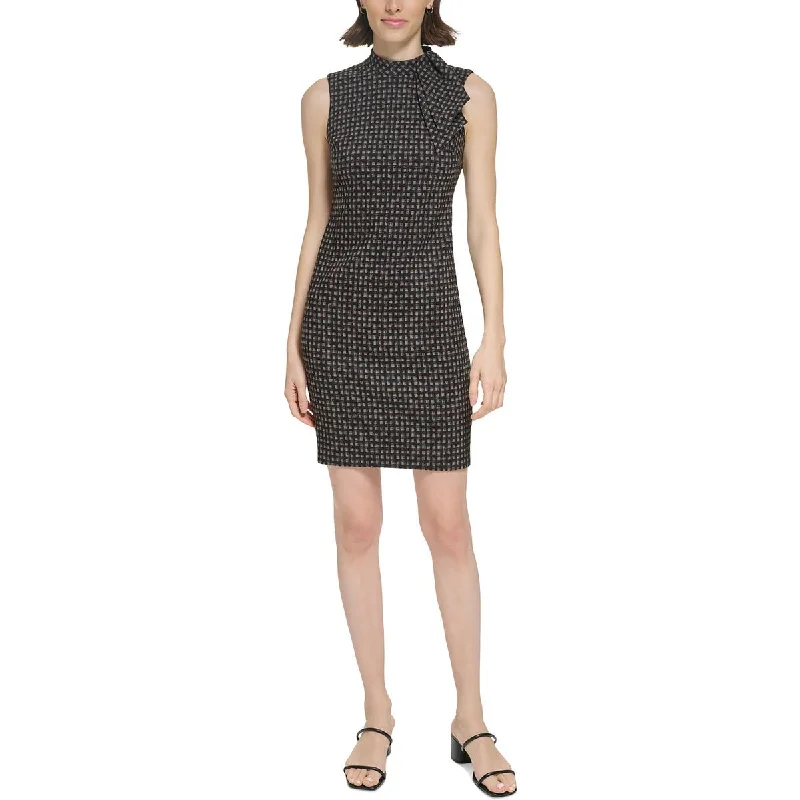 Relaxed Style Petites Womens Sleeveless Jacquard Sheath Dress