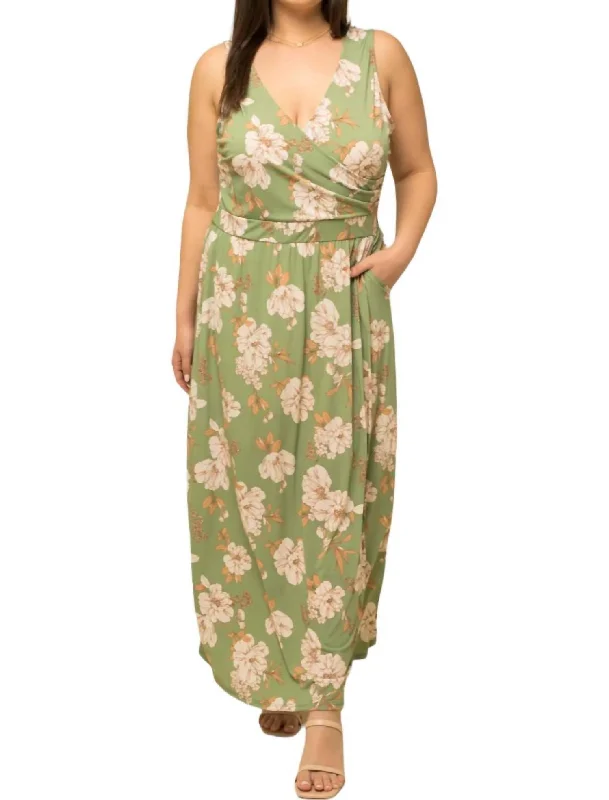 Flash Sale Clothing Sleeveless Maxi Dress - Plus In Olive/ivory