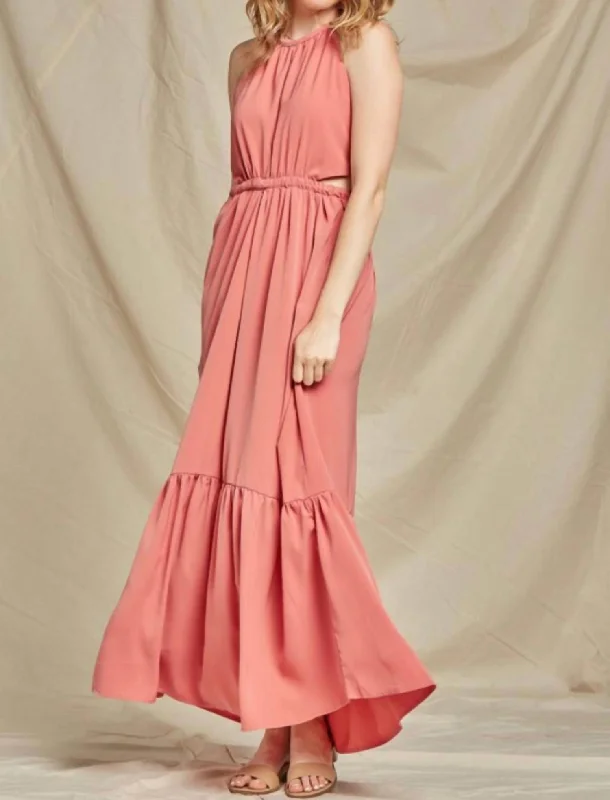 Bold Fashion Cut Out Maxi Dress in Coral