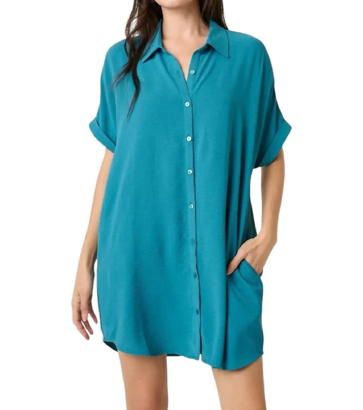 Casual Dresses for Women Tracy Short Sleeve Shirt Dress In Peacock Blue