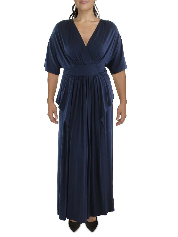 Women's Workout Garments Plus Womens Knit V-Neck Maxi Dress