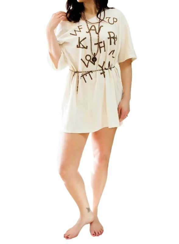 Casual Wear Brand T Shirt Dress In Ivory/brown