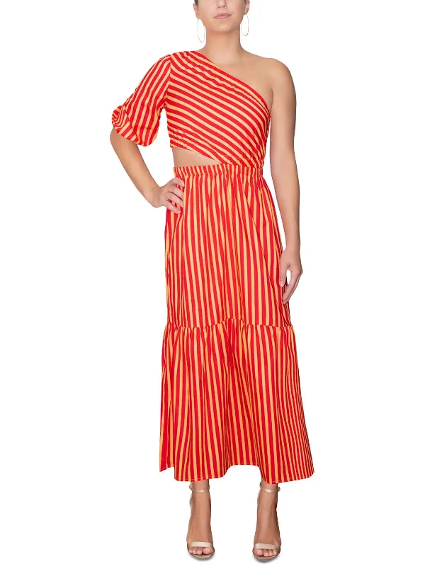 Women's Contemporary Clothing Womens Cotton One-Shoulder Maxi Dress