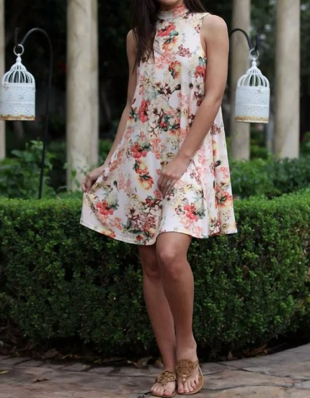 Bold Prints Casual Chic Colleen Floral High Neck Swing Dress In Multi