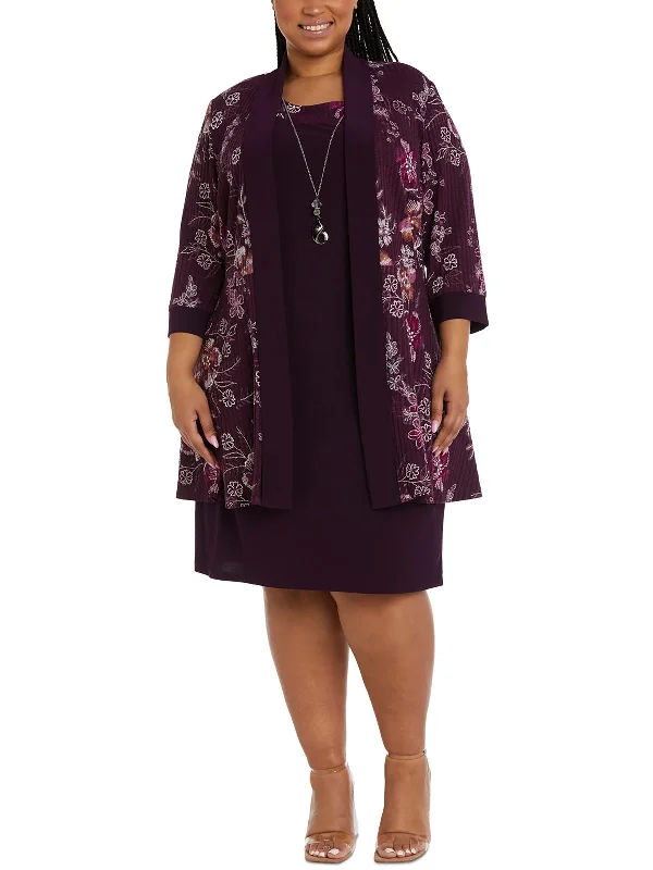 Sophisticated Outfits Plus Womens Floral Print Knee-Length Two Piece Dress