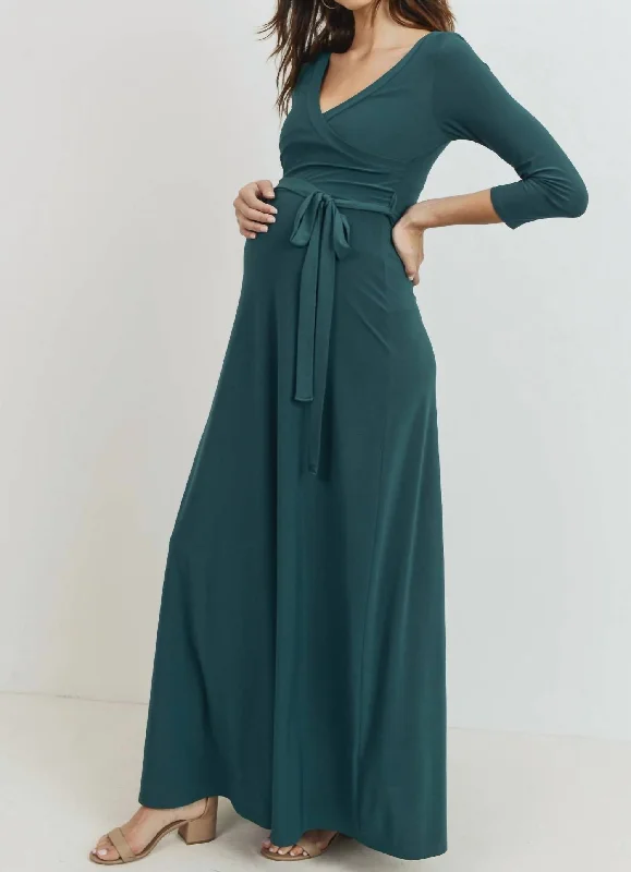Modern Women's Clothes Floral Faux Wrap Maternity & Nursing Maxi Dress In Navy