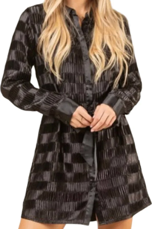Women's Stylish Professional Garments Satin Pleated Dress In Black