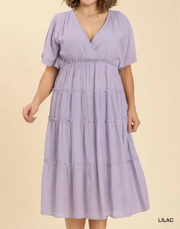 Affordable Fashion Clothing For Women Short Sleeve Tiered Maxi Dress In Lilac