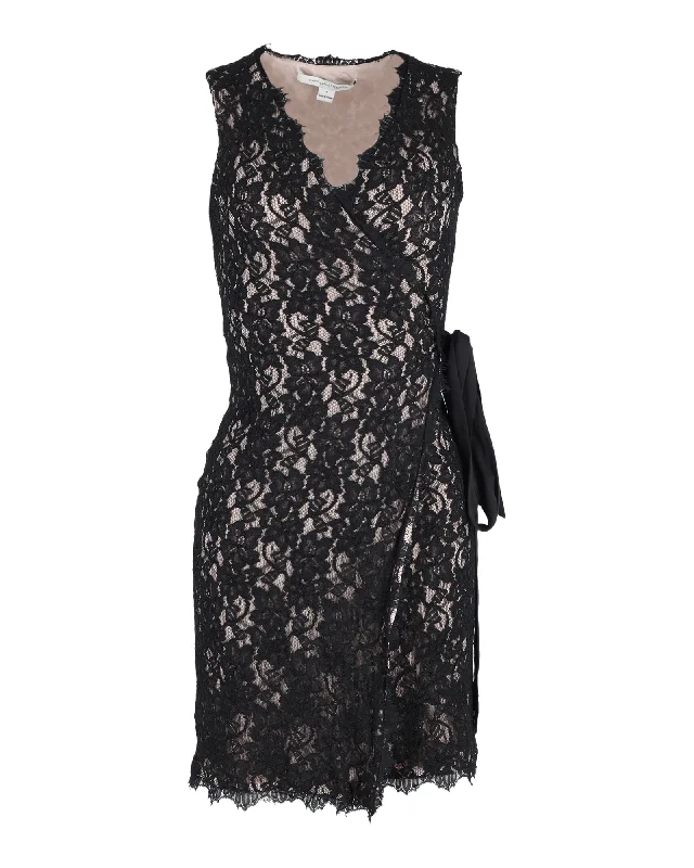 Sale Clothes Online Diane Von Furstenberg Floral Lace Sleeveless Wrap in Black Rayon