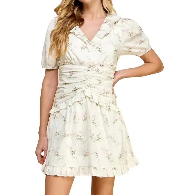 Women's Luxury Garments Floral Print Dress In Ivory