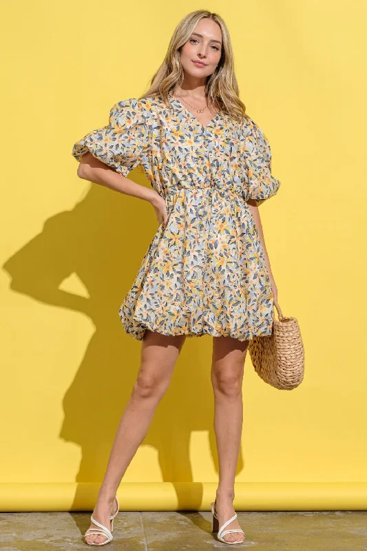 Online Boutique Clothing Full Size Floral Surplice Puff Sleeve Dress