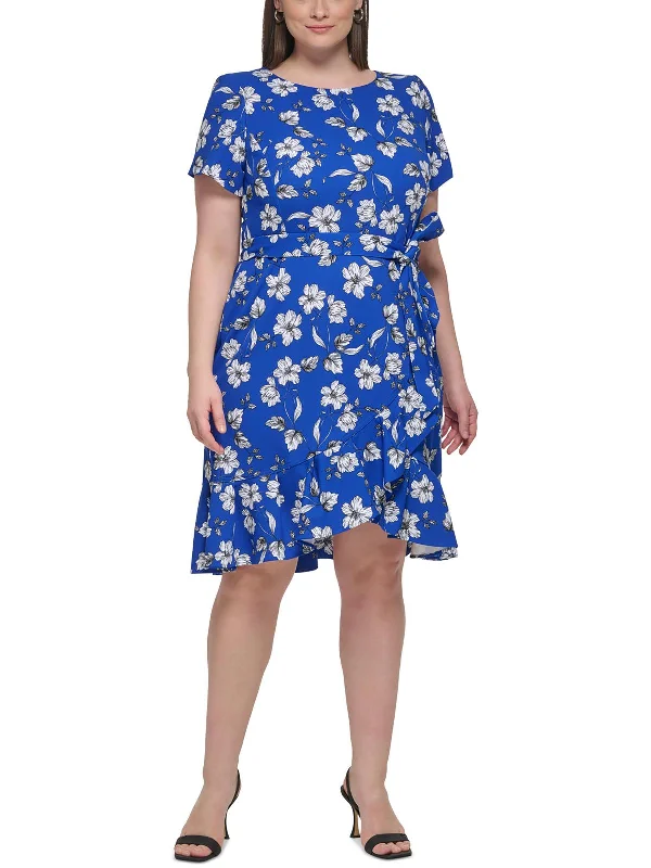 Relaxed Fashion Plus Womens Floral Print Polyester Sheath Dress