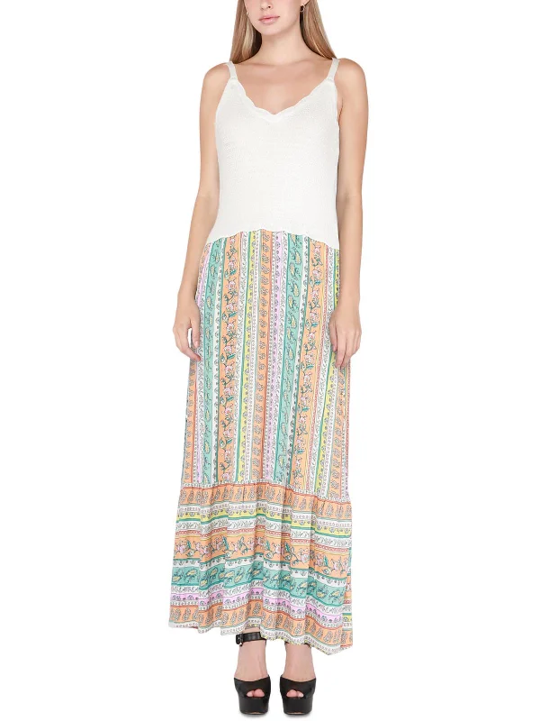 Premium Fabrics Womens Mixed Media Sleeveless Maxi Dress