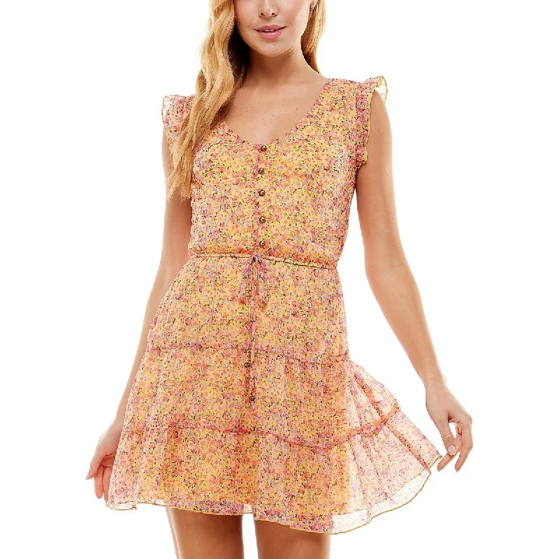 Festival Fashion Juniors Womens Chiffon Floral Fit & Flare Dress