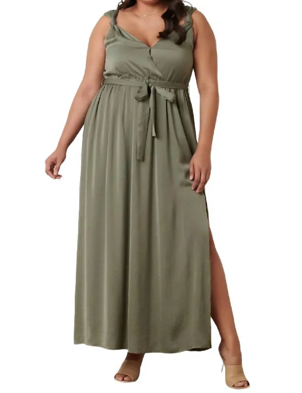 High End Fashion Bodacious Curvy Maxi Dress In Olive