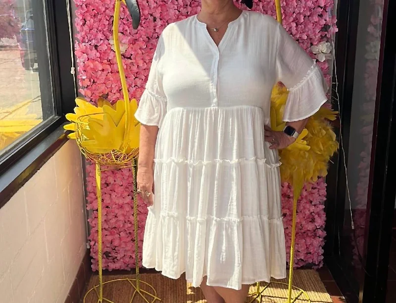 Stylish Women's Clothing Tiered Shirt Dress - Plus In Ivory
