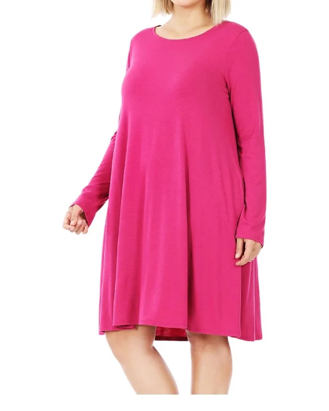 Flash Sale Or Flash Sales Long Sleeve With Pockets Dress In Magenta