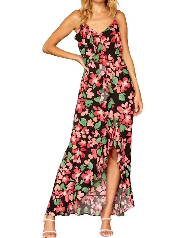 Flash Sales Today Floral Printed Dress In Black
