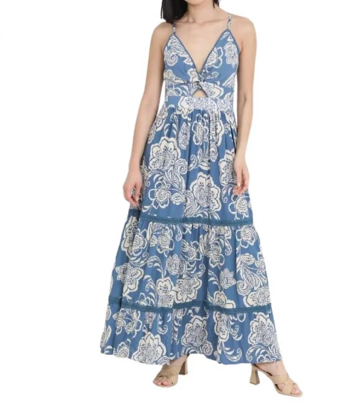 Women's Clothing For Work Twist Front Cut Out Maxi Dress In Blue