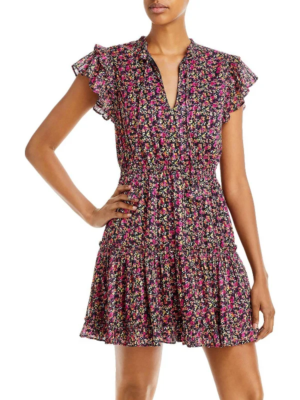 Fashionable Casual Tops Womens Metallic Floral Fit & Flare Dress