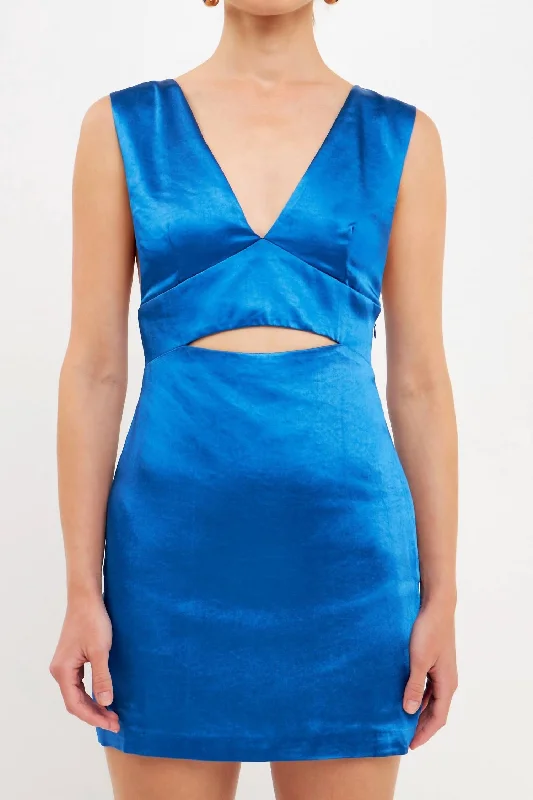 Women's Vacation Garments Satin Cut-Out Dress In Cobalt Blue