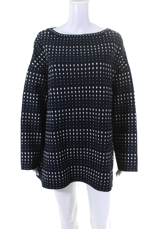 Women's Clothes And Garments Alaia Womens Spotted Long Sleeved Boat Neck Sheath Dress Dark Blue White Women's Clothes And Garments Alaia Womens Spotted Long Sleeved Boat Neck Sheath Dress Dark Blue White