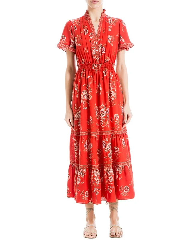 Women's Clothing Max Studio Flutter Sleeve V-Neck Tier Maxi Dress