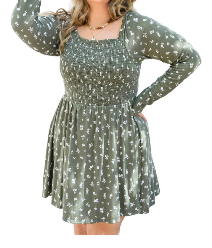 Women's Plus-Size Casual Outfit Long Sleeve Skort Dress In Green