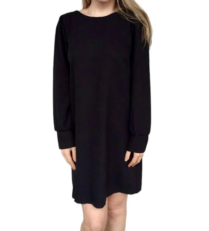Affordable Women's Garments Pleated Dress With Long Sleeve In Black