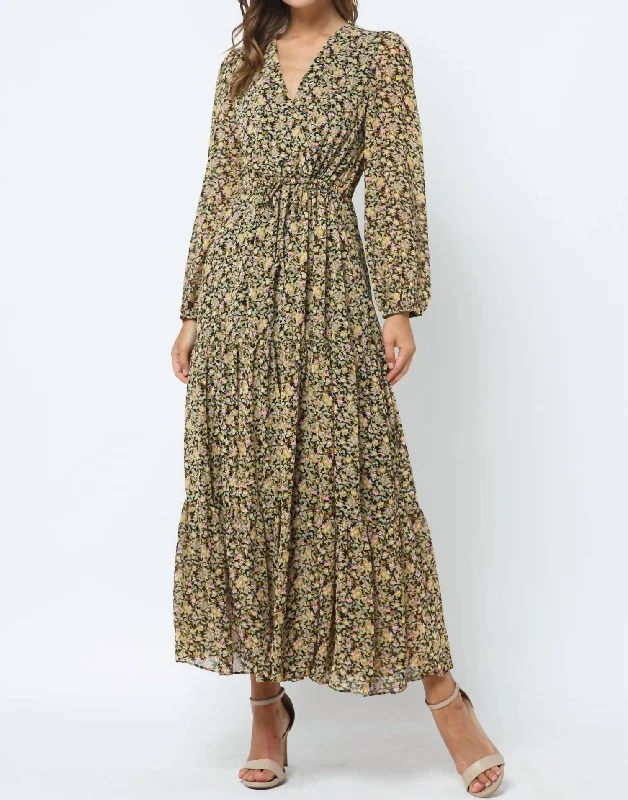 End of Season Sale Floral Chiffon Dress In Black