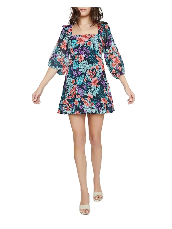 Women's Clothing For Holiday Travel Beach Wonderland Womens Chiffon Floral Fit & Flare Dress