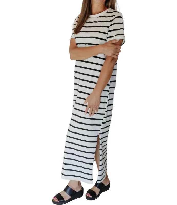 Women's Outerwear for All Weather Conditions Carissa Stripe Cotton Maxi Dress In White/black