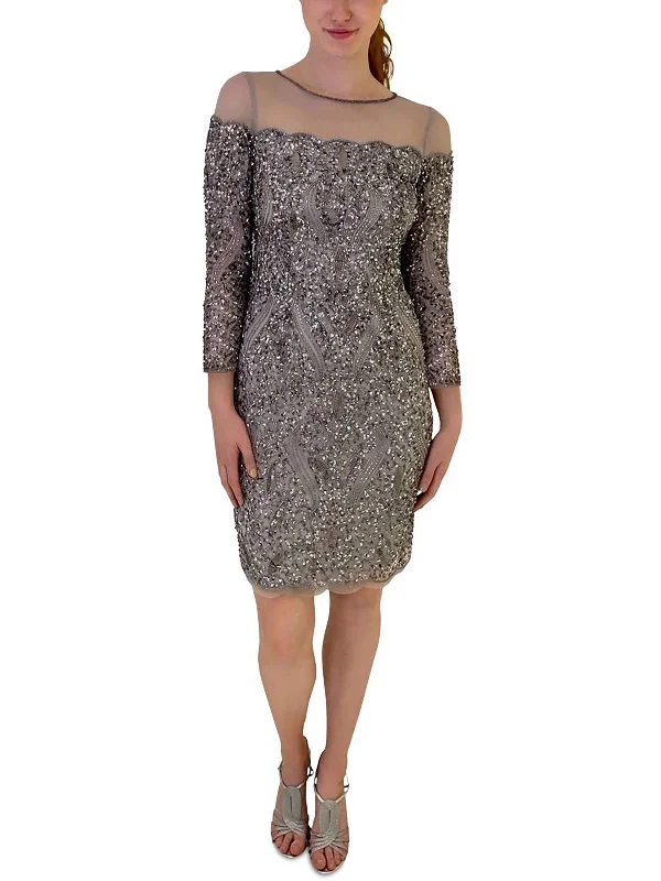 Preppy Style Womens Beaded Knee-Length Sheath Dress