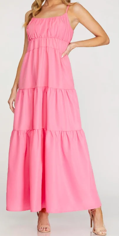 Designer Women's Fashion Online Tiered Maxi Dress In Pink
