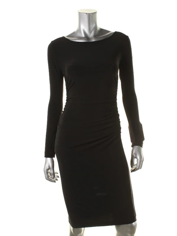 Evening Looks Womens Shirred Long Sleeves Cocktail Dress