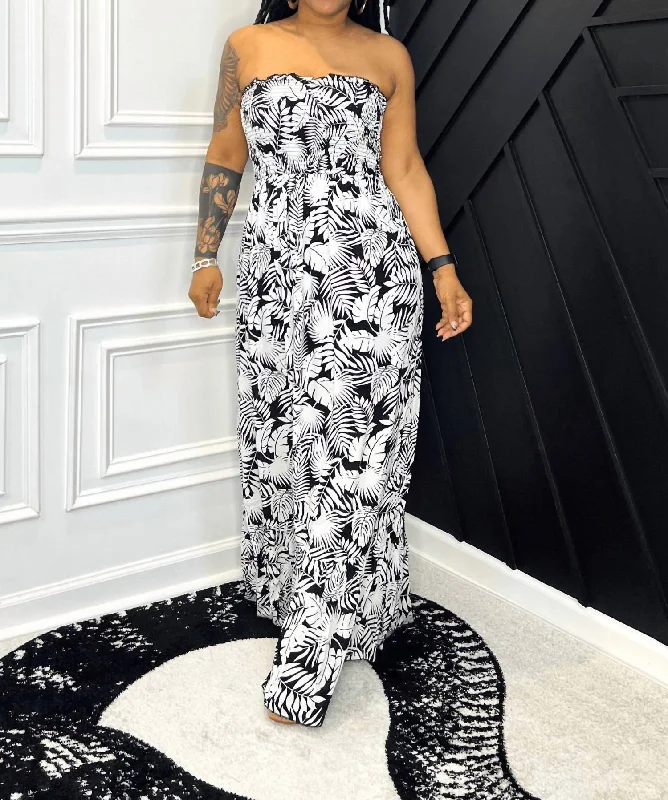 Luxury Women's Fashion Blooming Beauty Maxi Dress In Black/white