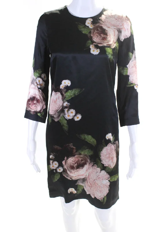 Women's Travel Garments Erdem Womens Silk Floral Print Round Neck Long Sleeve Zip Up Dress Black Women's Travel Garments Erdem Womens Silk Floral Print Round Neck Long Sleeve Zip Up Dress Black