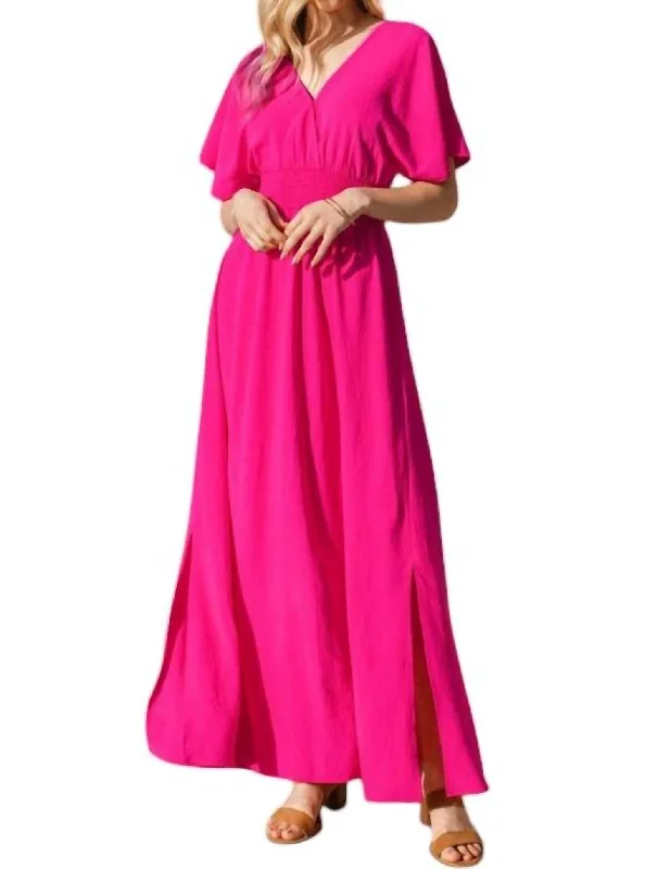 Women Wear Brands Solid Woven Wrap Maxi Dress In Hot Pink